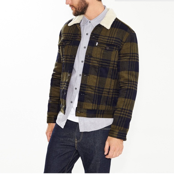 Levi's Other - Men’s Levi’s Shearling Trucker Jacket - Green Plaid - Small